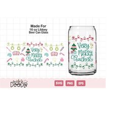 very merry teacher  for 16 oz libbey beer can glass svg, digital download only, libbey glass cutting file for cricut - s