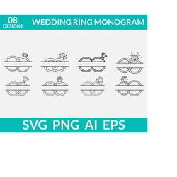 wedding ring monogram svg, engagement ring monogram svg, mr and mrs svg, gold diamond ring png, husband wife svg, bride