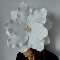 magic lily bridal fascinator wedding headband bride white flower hair pin, glamor headpiece, tea party hat