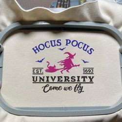 hocus pocus university embroidery design, horror movie halloween embroidery file, 3 sizes, format exp, dst, jef, pes