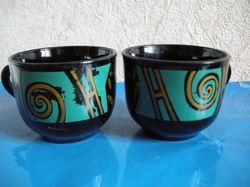 set of 2 black green coffee cup mug geometric ceramic