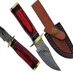 top quality handmade damascus steel hunting knife wooden handle with leather sheath, best gift for men, gift for him