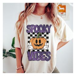 spooky vibes pumpkin png, spooky png, retro halloween png, pumpkin png, halloween png, halloween shirt png, retro png, s