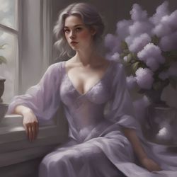 digital art, illustration. the girl by the window, lilac 1. hyper-detailed painting. digital download!