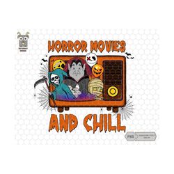 Horror Movies and Chill Png, Halloween Png, Spooky Vibes Png, Halloween Shirt Design, Sublimation Design, Trendy Hallowe