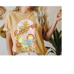 retro california beach shirt gift, vintage summer sunset palm tree tee, comfort colors tshirt, boho aesthetic ocean trop