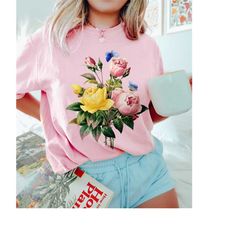 botanical shirt, boho aesthetic shirt, vintage rose wildflower tshirt, trendy cottagecore fairycore floral tee, comfort