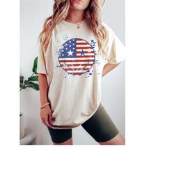 american flag smily face shirt, summer vacation shirt, funny 4th of july, retro comfort colors tshirt, july fourth ameri