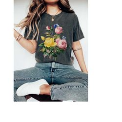 botanical rose shirt, boho aesthetic shirt, vintage wildflower tshirt, trendy cottagecore floral tee, comfort colors shi