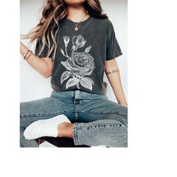 vintage botanical rose shirt, boho aesthetic shirt, trendy wildflower tshirt, cottagecore fairycore floral, comfort colo