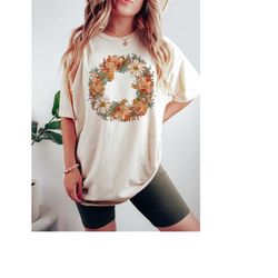 boho aesthetic shirt, vintage botanical wildflower tshirt, trendy cottagecore orange floral tee, comfort colors t-shirt,