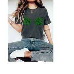 st patricks day t shirt, comfort colors tshirt, womens lucky leopard shamrock top, retro graphic, funny paddys clover, p