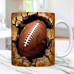 3d football mug, 3d cracked hole football mug, 3d mug design 11oz and 15oz sport mug