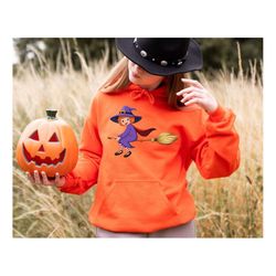 halloween witch sweatshirt, princess witchy hoodie, trick or treat sweat, witch on a broom sweater, cute witch hat top,