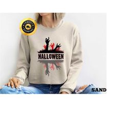halloween zombie hand sweatshirt, halloween zombie fingers hoodie, funny halloween gift, halloween zombie party, hallowe