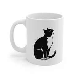 tuxedo cat black white ceramic coffee tea mug mug