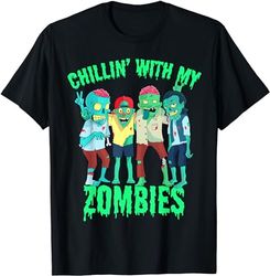 chillin with my zombies halloween boys kids zombie t-shirt