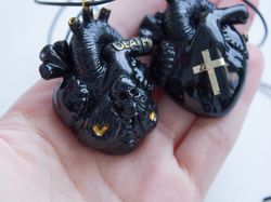 black anatomical heart necklace goth style fashion