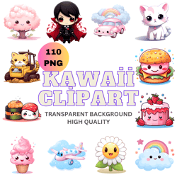 kawaii clipart,  png, all art, kawaii digital, card making, clip art, digital paper craft, wall decor, digital png