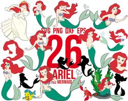 disney little mermaid svg bundle, ariel clipart, little mermaid png, princess png, svg, png, dxf