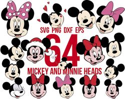 mickey mouse and minnie mouse head svg,  minnie mouse face svg, mickey mouse silhouettes svg png