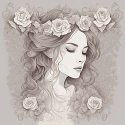 Digital Art, Illustration. The Girl With Flowers 11. Vector Graphics. Digital Download!