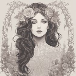 Digital Art, Illustration. The Girl With Flowers 15. Vector Graphics. Digital Download!