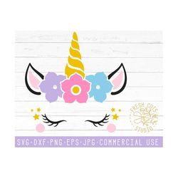 Cute Unicorn Face Floral SVG Instant Download Design, Unicorn Design Clipart Graphics, Cut Files Cricut Cameo Silhouette