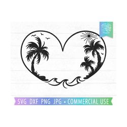 Palm Tree Heart SVG Frame, Beach Monogram Frame, Beach Heart svg, Ocean Waves svg, Summer svg, Heart PNG, Palm Tree Fram