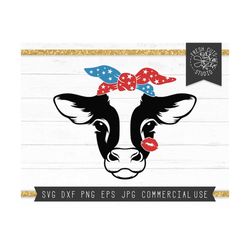 cow svg cut file, cow head svg, bandana, 4th of july cow, cow face clipart, cutting files for cricut, cow with bandana,