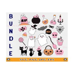 Pink Halloween SVG Bundle, Halloween Pink Clipart, Halloween Girl SVG, Cute Ghost SVG, Boo, Spooky, Pumpkin, Cut Files F