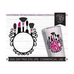 makeup monogram frame svg cut file for cricut, makeup brushes svg, mascara svg, makeup artist svg monogram, stylist svg,