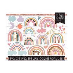 boho rainbow svg cut files, rainbow cut files, nursery svg, weather svg, cloud svg, cute rainbows, hand drawn rainbow sv