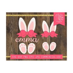 easter bunny split frame svg cut file instant download digital design for cricut, silhouette, bunny ears svg, bunny feet