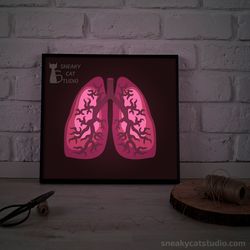 shadow box - "lungs" - shadow light box template (digital svg pdf) | diy | handmade | 3d papercraft