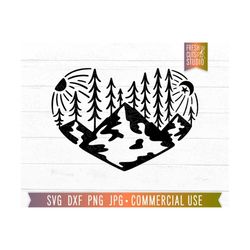 sun moon mountain heart svg cut file, mountains svg, mother nature svg, pretty nature svg, camping svg, girl camping svg