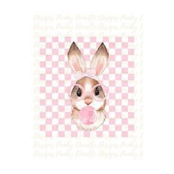 easter bunny glasses bubble bubblegum retro sublimation design download, pink checkerboard png  shirts clipart easter bu