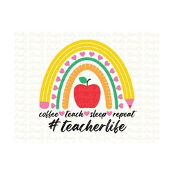 rainbow teacher sublimation designs downloads, rainbow back to school png teacher shirts clipart apple design, coffee te