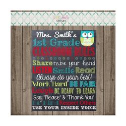 classroom rules chalkboard sign - teacher's owl rules sign - printable chalkboard sign