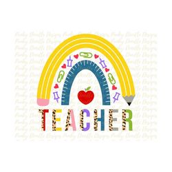 rainbow leopard teacher sublimation designs downloads, rainbow back to school png teacher shirts clipart apple design gr