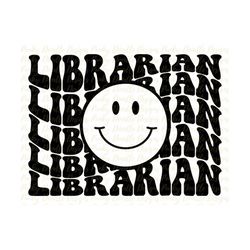 librarian retro smiley face sublimation designs downloads, school clipart, librarian graphics, png school shirt clipart