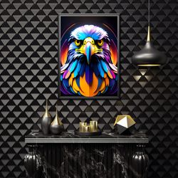 colorful eagle head digital wall art, 3d colorful eagle design, colorful unique eagle design home decoration