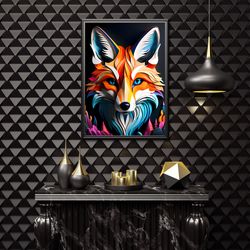 colorful fox head digital wall art, 3d colorful fox design, colorful unique fox design home decoration