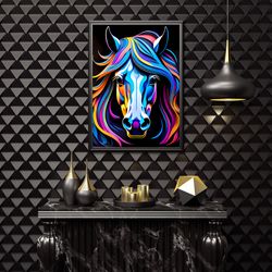 colorful horse head digital wall art, 3d colorful horse design, colorful unique horse design home decoration