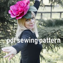 pdf sewing pattern, templates large rose from foam, fascinator, lesson, flower hairpin, wedding hat, bride headpiece