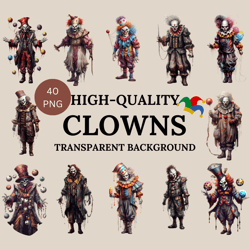 halloween scary clowns high quality pnps, commercial use, digital download,transparent background, digital crafting,