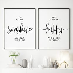 you are my sunshine printable, set of 2 prints, nursery decor, kid decor, 2 print set, lyrics printable art