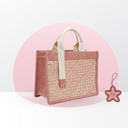 sedge bag, square sedge bag, camelbeige woven straw beach tote bag, women's purse, zero waste, wedding party tote bag