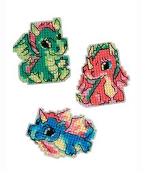 cross stitch kit - dragon magnets - embroidery kit - needlework kit - diy kit