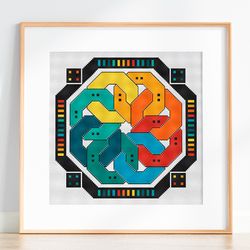 geometric cross stitch pattern magic rings, modern sampler cross stitch, counted cross stitch pattern multicolored, pdf